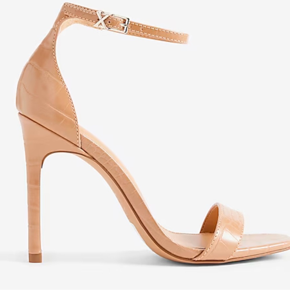 🤎 NWT Express Croc Embossed Ankle Strap Stiletto Heels Tan Size 10